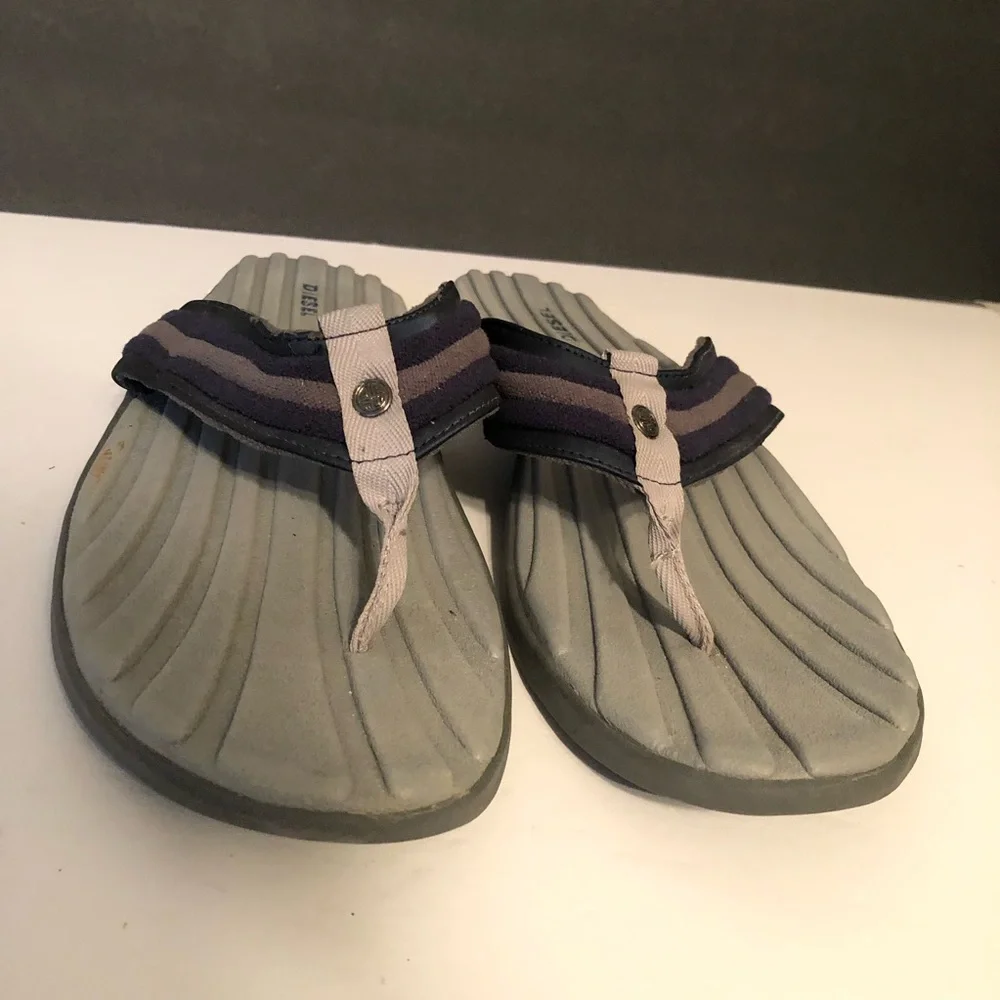 Diesel Mens Gray Blue Fuji 30000 54 Flip Flops Sz 12